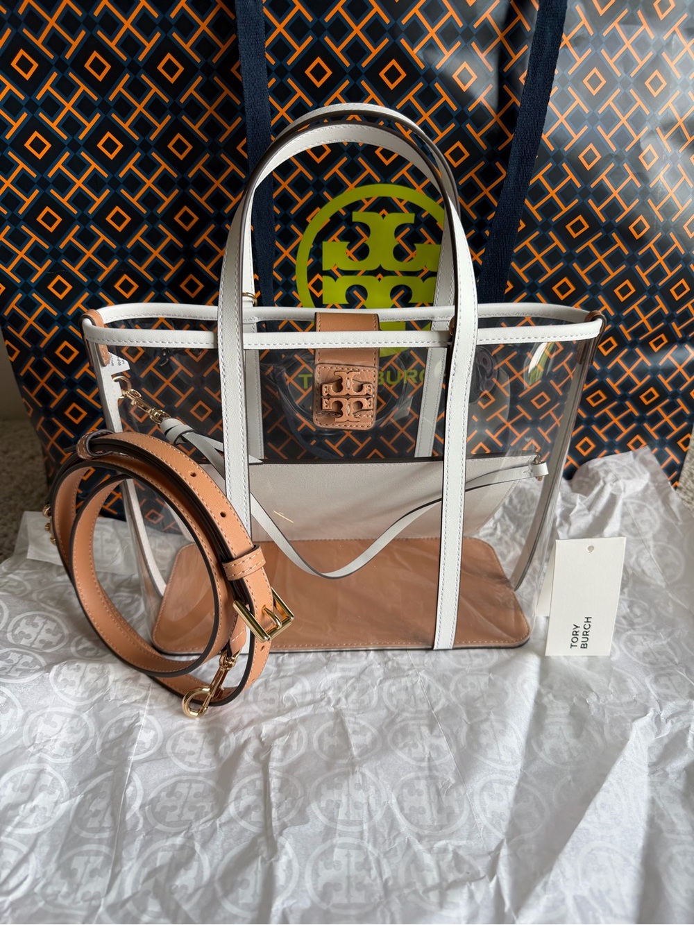 Tory Burch Blake Clear Small Tote Bag Crossbody Bag Clear Optic White